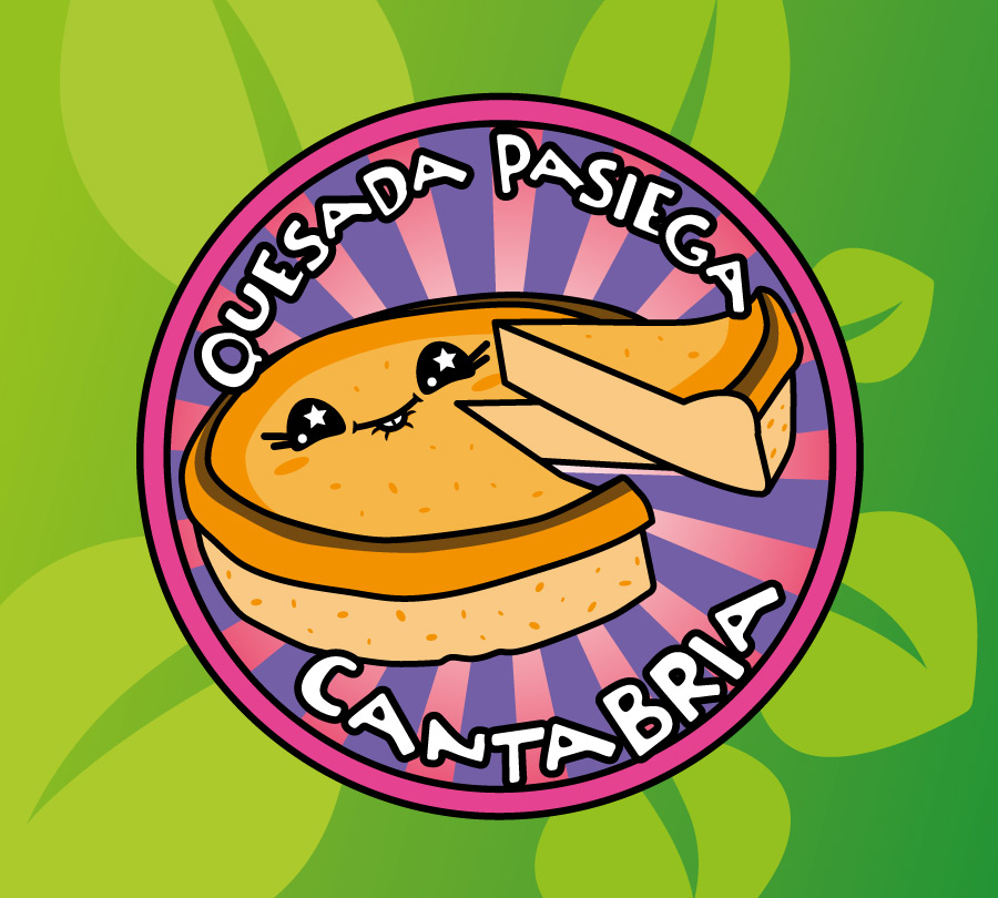 Diseño de chapa con una quesada Kawaii para promocionar Cantabria.
