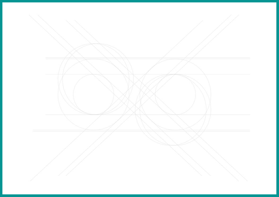 Proceso de creación de logotipo Animus en dibujo técnico. Líneas y formas geométricas para formar un símbolo del infinito.