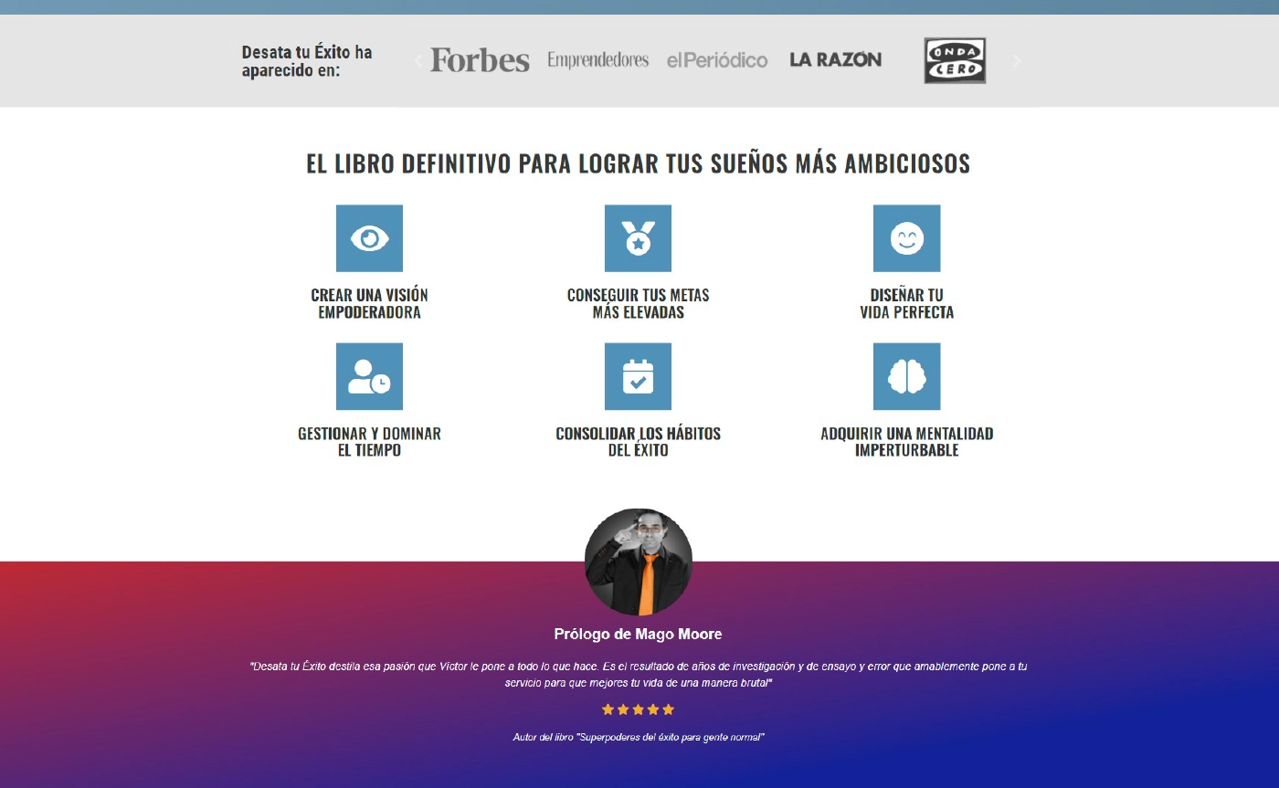 Captura 1 del sitio web del libro Desata tu Éxito