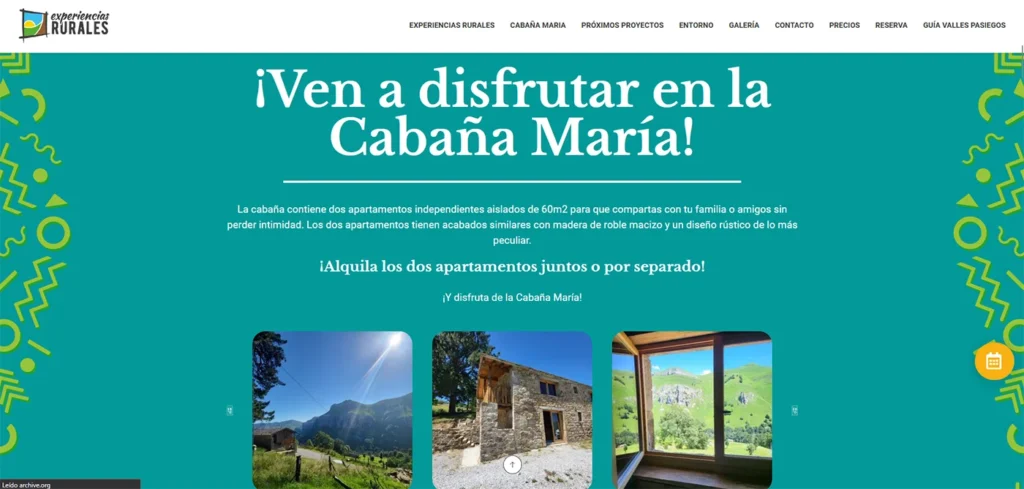 Detalle de la sección de la Cabaña María de la web Experiencias Rurales.